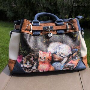 The Bradford Exchange Playful Kittens Leather Purse Handbag RARE